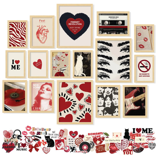 Y2K Glam Girl Unframed Poster Set - 16 Pcs Red Wall Art