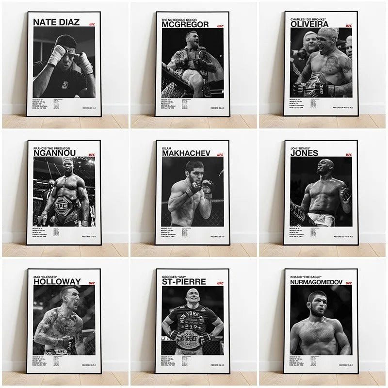 UFC Black & White Fighters Poster — Unframed